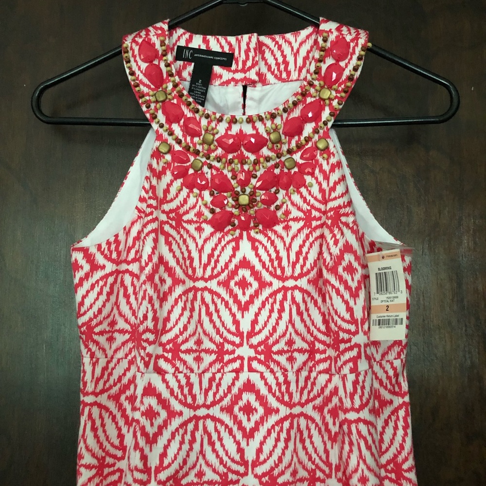 INC Beaded sleeveless dress womens size 2 pink white